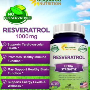 Resveratrol Puro 1000mg - Máximo Antioxidante Anti-Edad - 180 Cápsulas - aSquared Nutrition