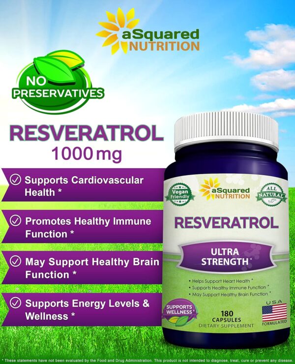 Resveratrol Puro 1000mg - Máximo Antioxidante Anti-Edad - 180 Cápsulas - aSquared Nutrition