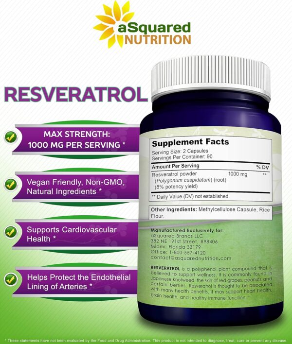 Resveratrol Puro 1000mg - Máximo Antioxidante Anti-Edad - 180 Cápsulas - aSquared Nutrition - Image 5
