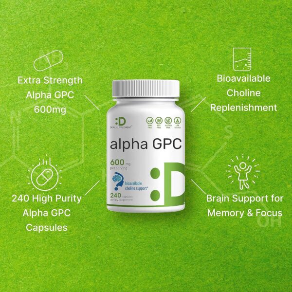 Alpha-GPC 600mg (alfa colina) - Nootrópico para Enfoque y Memoria - 240 Cápsulas - Deal Supplement - Image 3