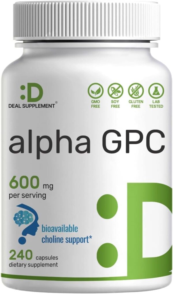 Alpha-GPC 600mg (alfa colina) - Nootrópico para Enfoque y Memoria - 240 Cápsulas - Deal Supplement