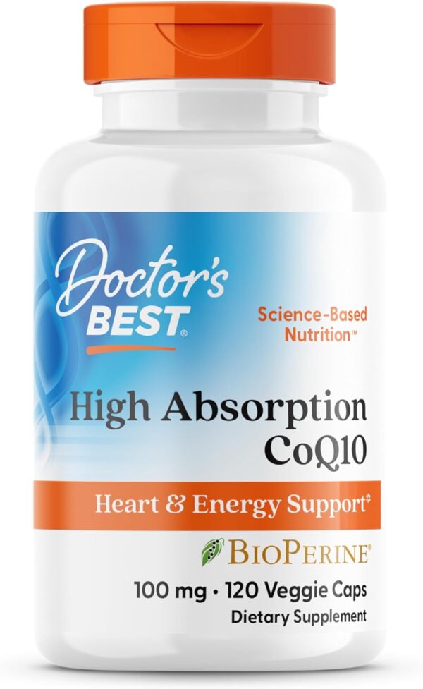 Coenzima Q10 de Alta Absorción con BioPerine (100mg) - Salud Cardíaca y Energía - 120 Cápsulas - Doctor's Best